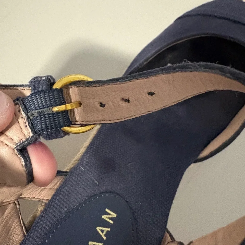 Cole Haan Cloudfeel Navy Canvas Espadrille Wedge Sandals W29097 Womens 6B Preppy